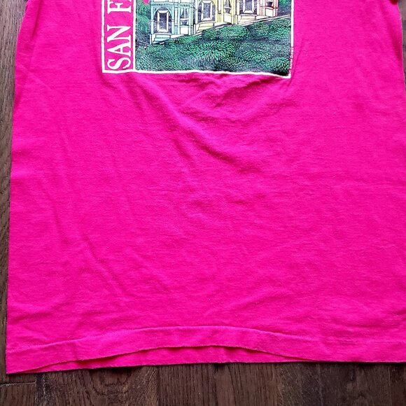 Women's Hot Pink SAN FRANCISCO Graphic T Shirt City Scene Homes Moon Midnight - Picture 5 of 7